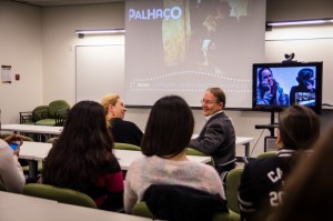 Camosun students and staff connect with Brazilian students and staff during a movie screening (photo Camosun AV Services).