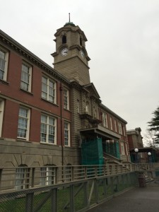 Camosun’s Young Building has temporary structures set up around it (photo by Greg Pratt/Nexus).