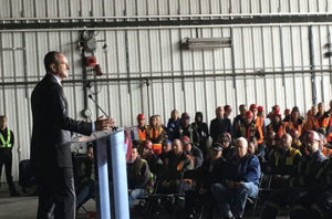 Seaspan CEO Jonathan Whitworth announcing the $300,000 contribution to Camosun (photo provided).