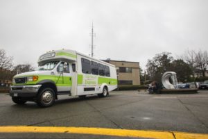 The Camosun Express shuttle bus takes students between the two Camosun campuses (photo by Camosun College A/V Services).